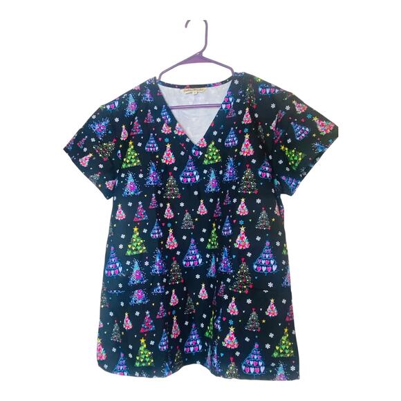 Revel Premium Stretch Scrub Top Christmas V Neck Multicolor Medium Lot of 5 - Picture 9 of 12